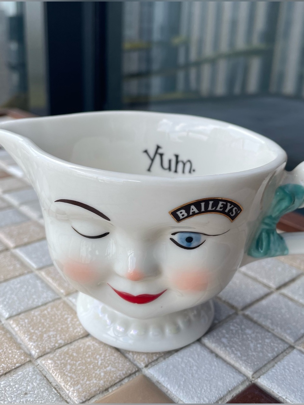 Baileys White Ceramic 'Yum' Winking Face creamer